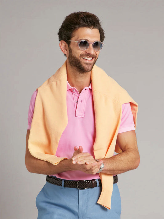 Cotton Polo T-Shirt - Men's Pink Short Sleeve Classic Fit