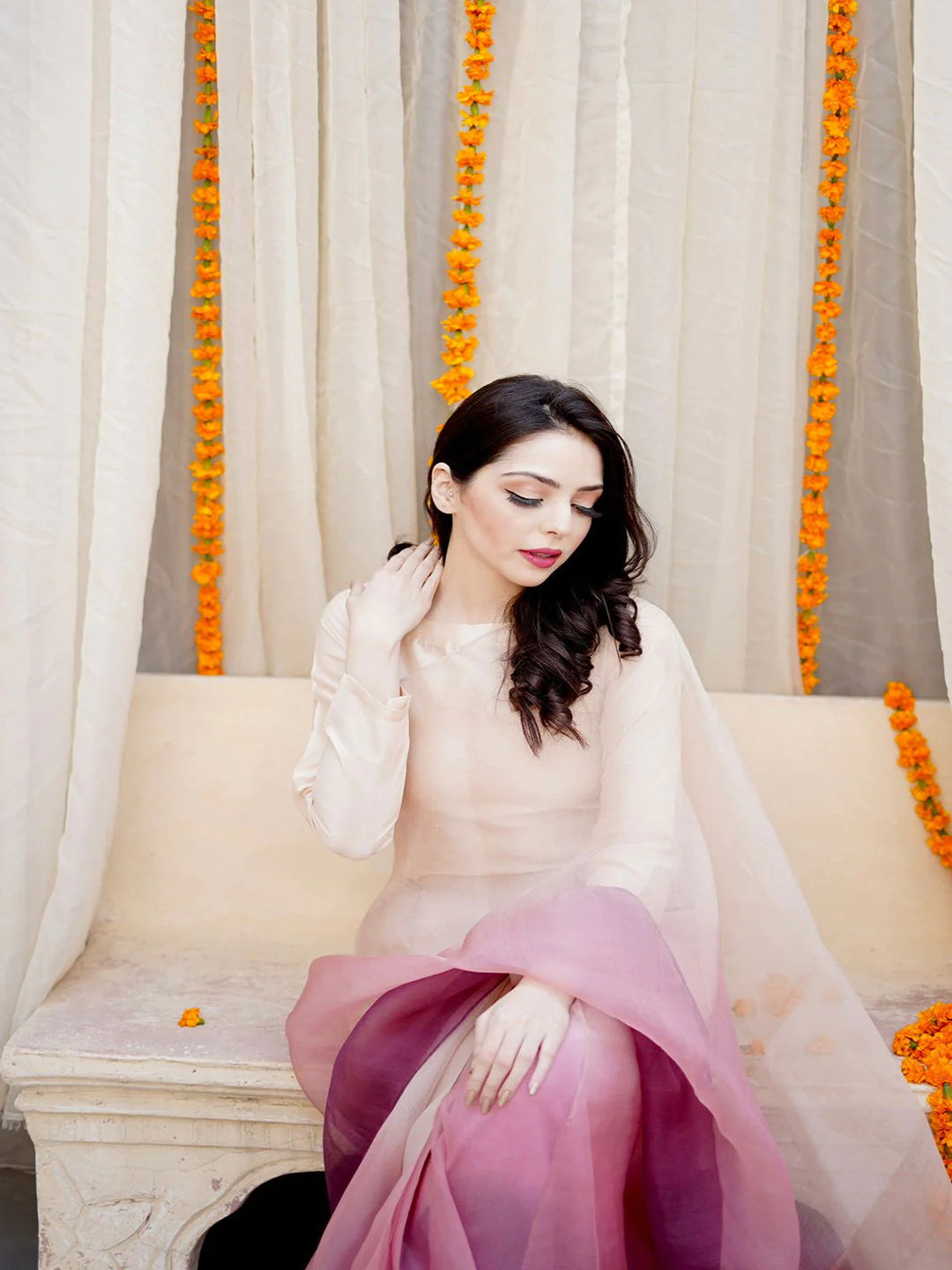 Multicolor Ombre Organza Saree – Vibrant Gradient Designer Drape with Unstitched Blouse