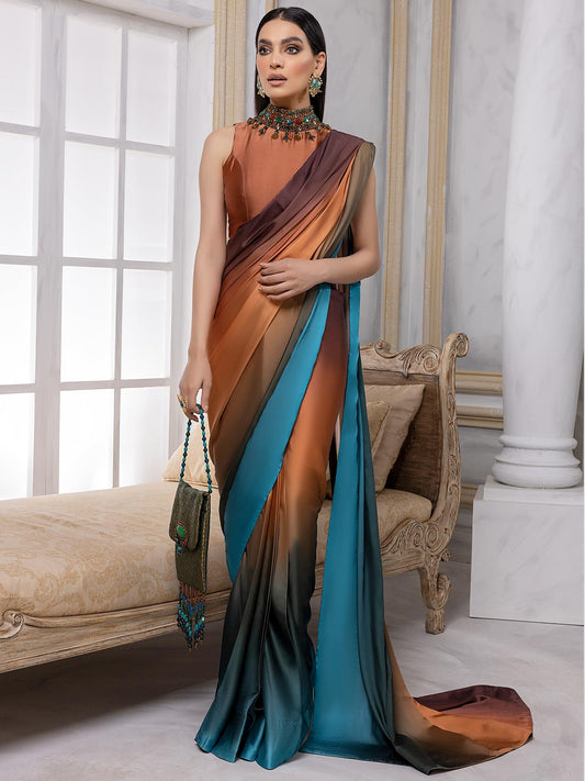 Elegant Gradient Satin Silk Saree - Multicolor Designer Drape