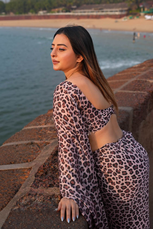 Leopard Printed Silk Blend Saree