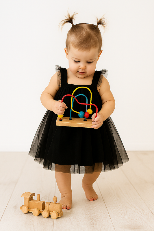 Adorable Black Net Tulle Baby Dress - Princess Party Frock