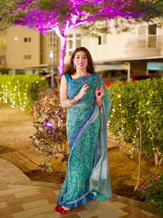 Elegant Bandhani Print Silk Blend Saree - Traditional Indian Ethnic Wear