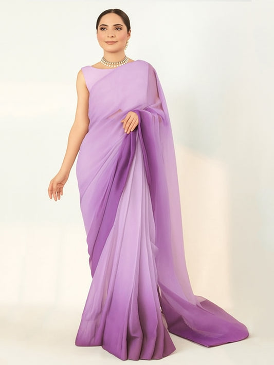Elegant Lavender & Purple Ombre Silk Blend Saree – Ravelia Lux Exclusive