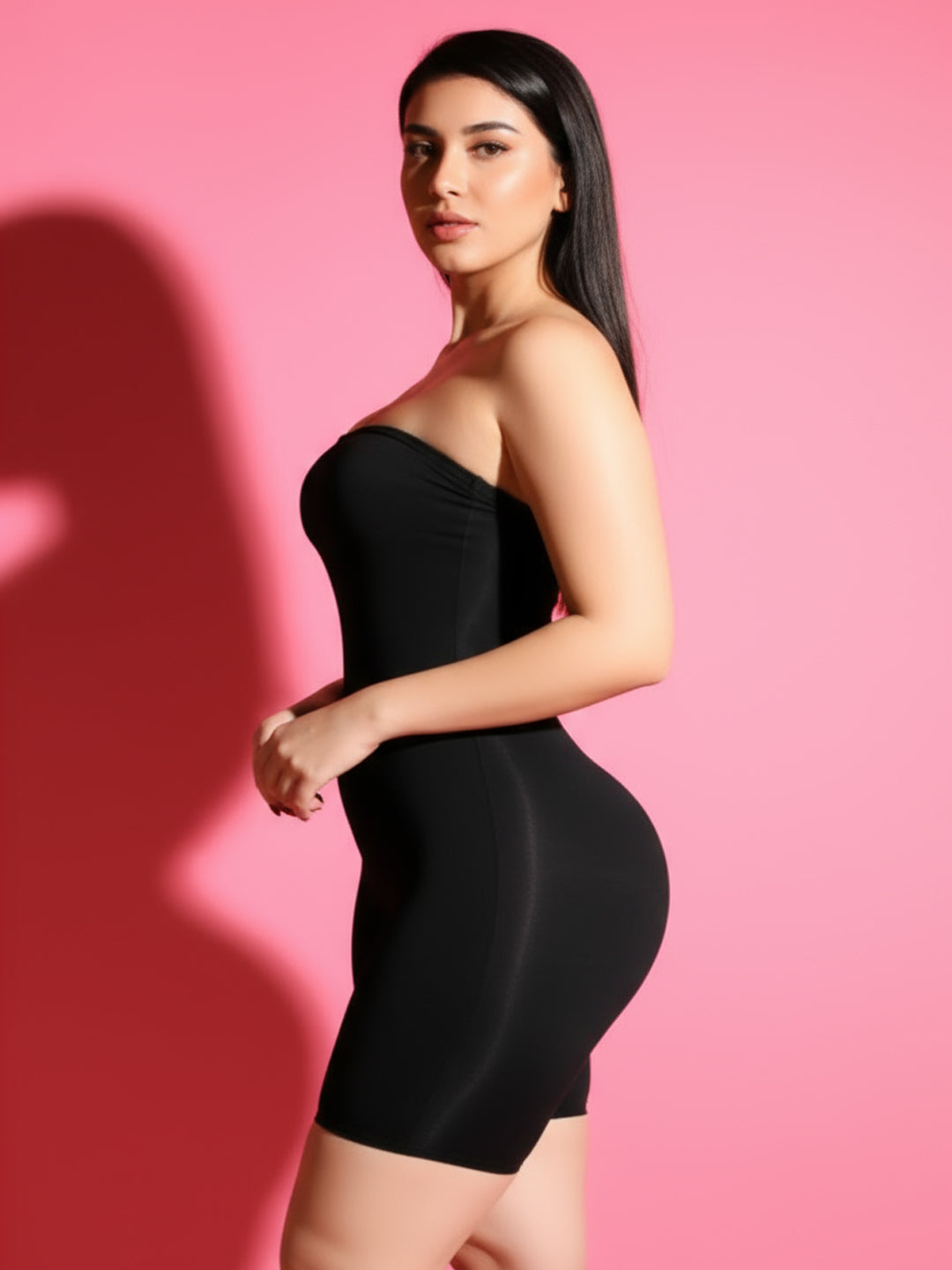 Black Strapless Full-Body Shapewear Unitard - Sleek Silhouette Control