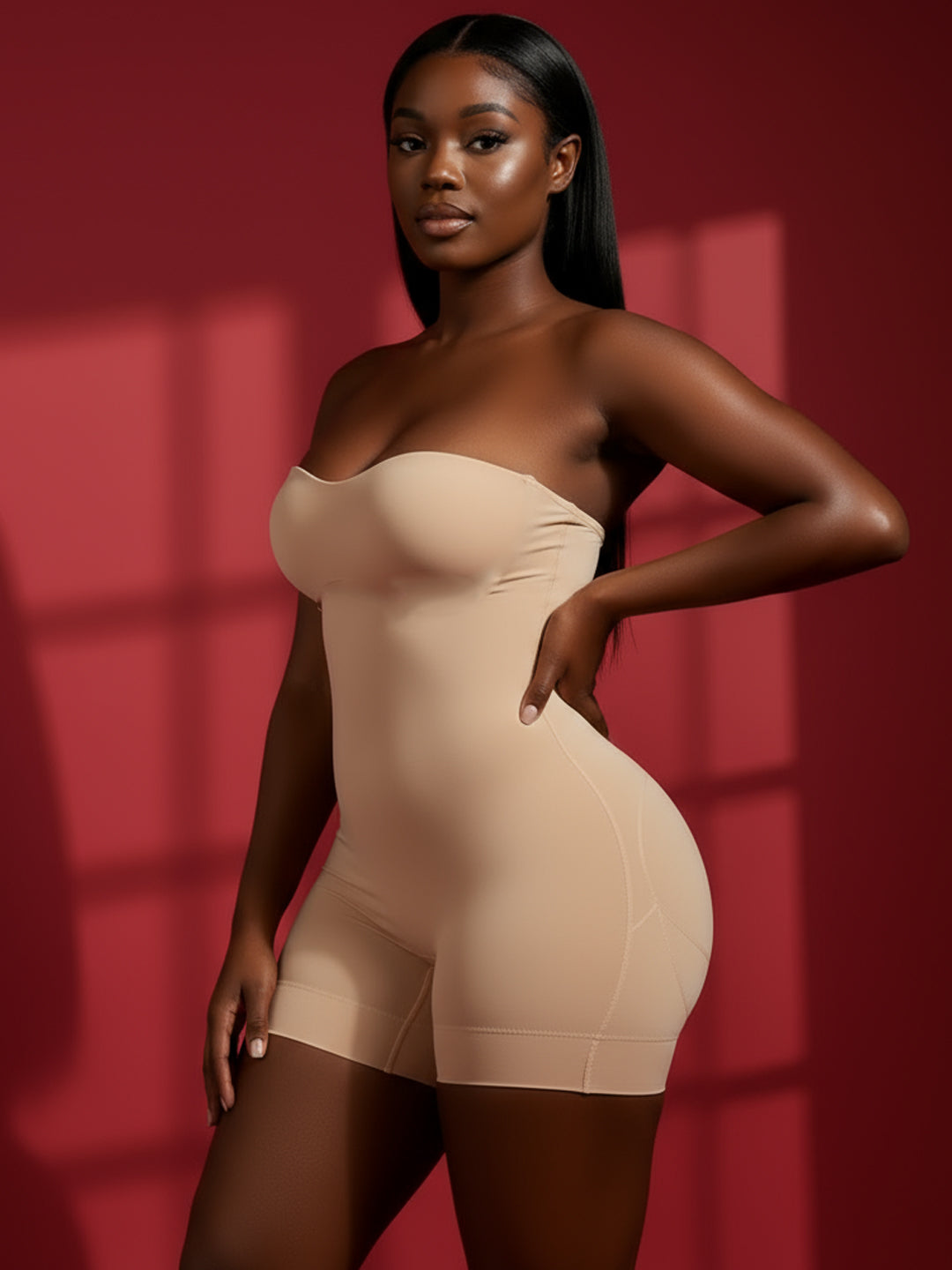 Nude Strapless Shapewear Bodysuit with Shorts - Full Body Sculpting