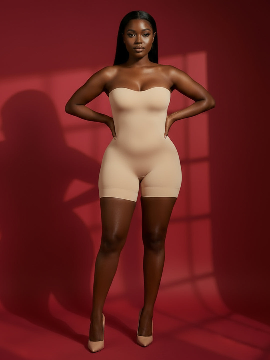 Nude Strapless Shapewear Bodysuit with Shorts - Full Body Sculpting