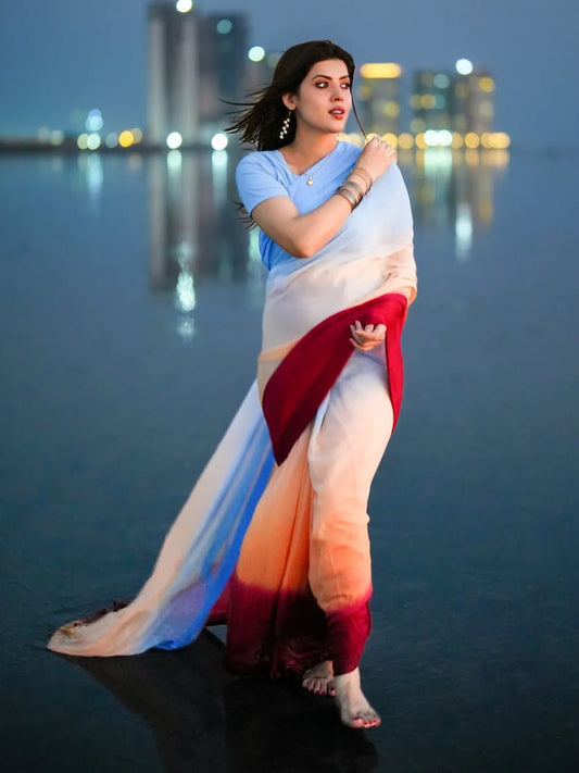 Multicolour Ombre Saree with Unstitched Blouse - Silk Blend 5.5m