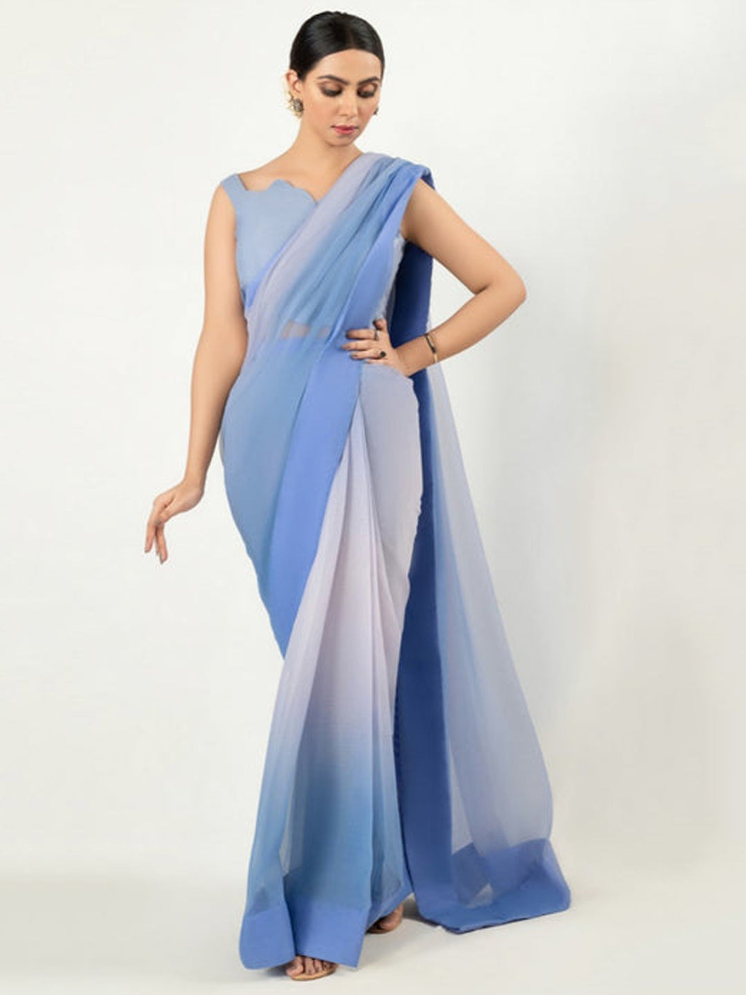 Blue Gradient Ombre Saree – Elegant Party Wear with Flowing Drape