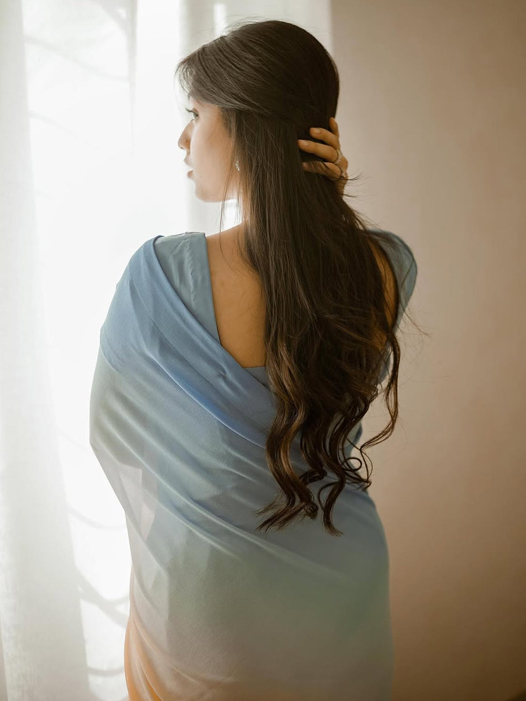 Blue to Red Ombre Saree - Premium Silk Blend with Matching Blouse Piece