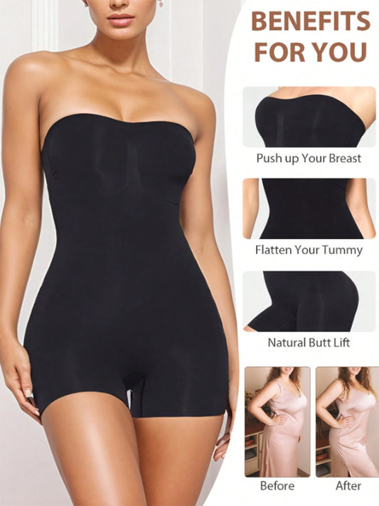 Black Strapless Bodysuit - Push Up Breast, Flatten Tummy & Natural Butt Lift