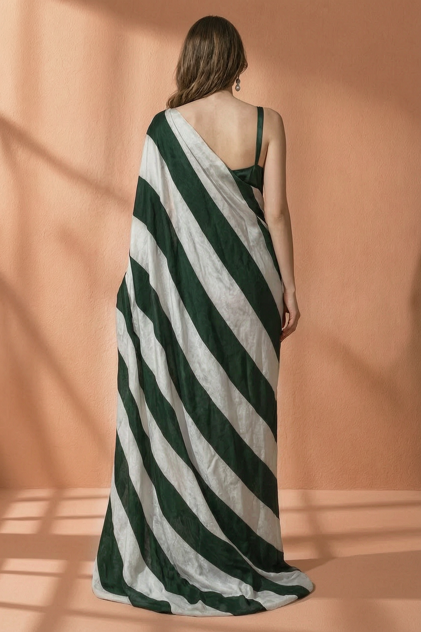 Premium Silk Blend Striped Saree - Green & White