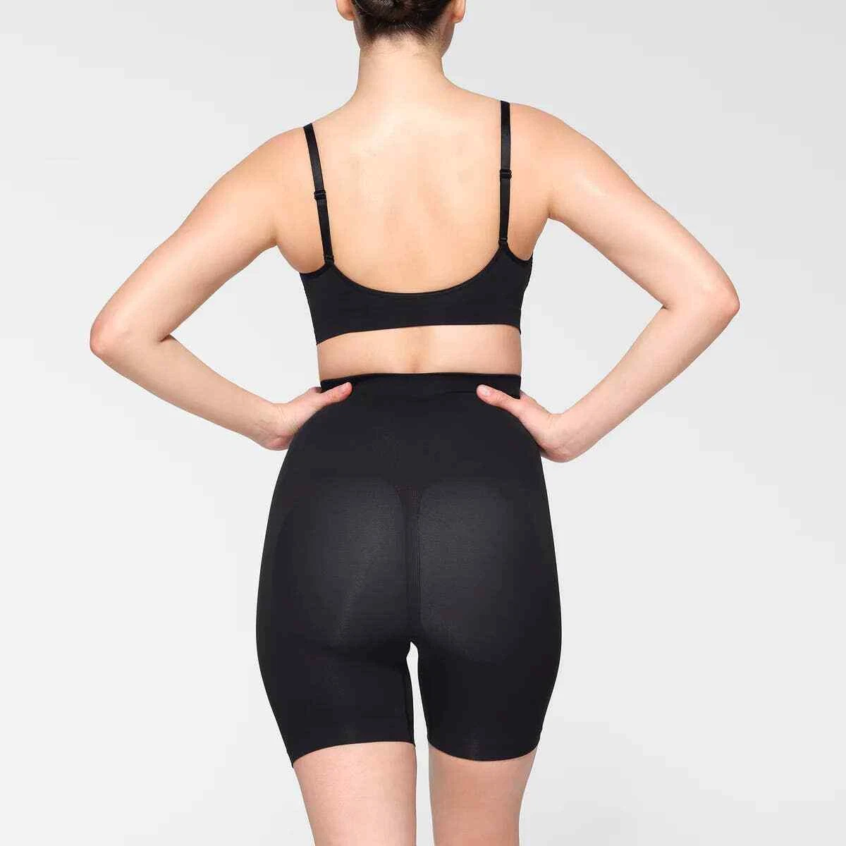 Black Tummy & Thigh Shaper - High-Waist Spandex Body Contouring
