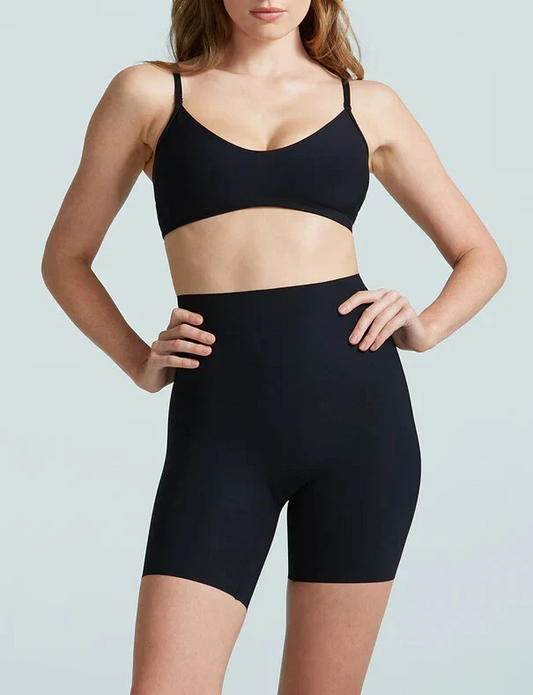 Black Tummy & Thigh Shaper - High-Waist Spandex Body Contouring