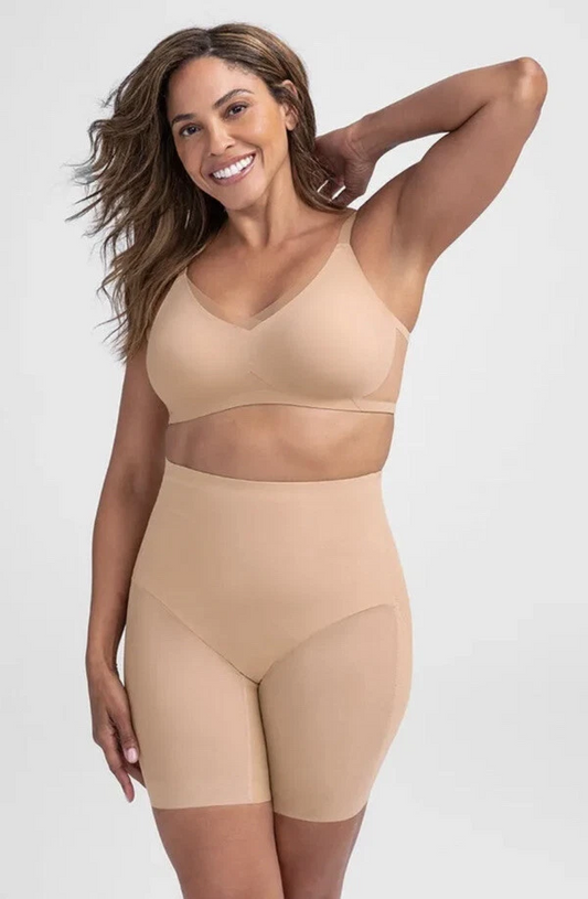 Nude Tummy & Thigh Shaper - Seamless High-Waist Spandex Body Contouring