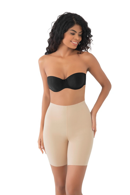 Nude High-Waist Shapewear Shorts - Seamless Spandex Body Contouring