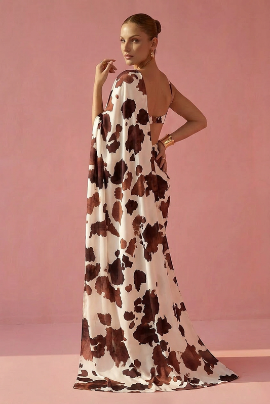 Brown Cow Printed Silk Blend fabric Saree