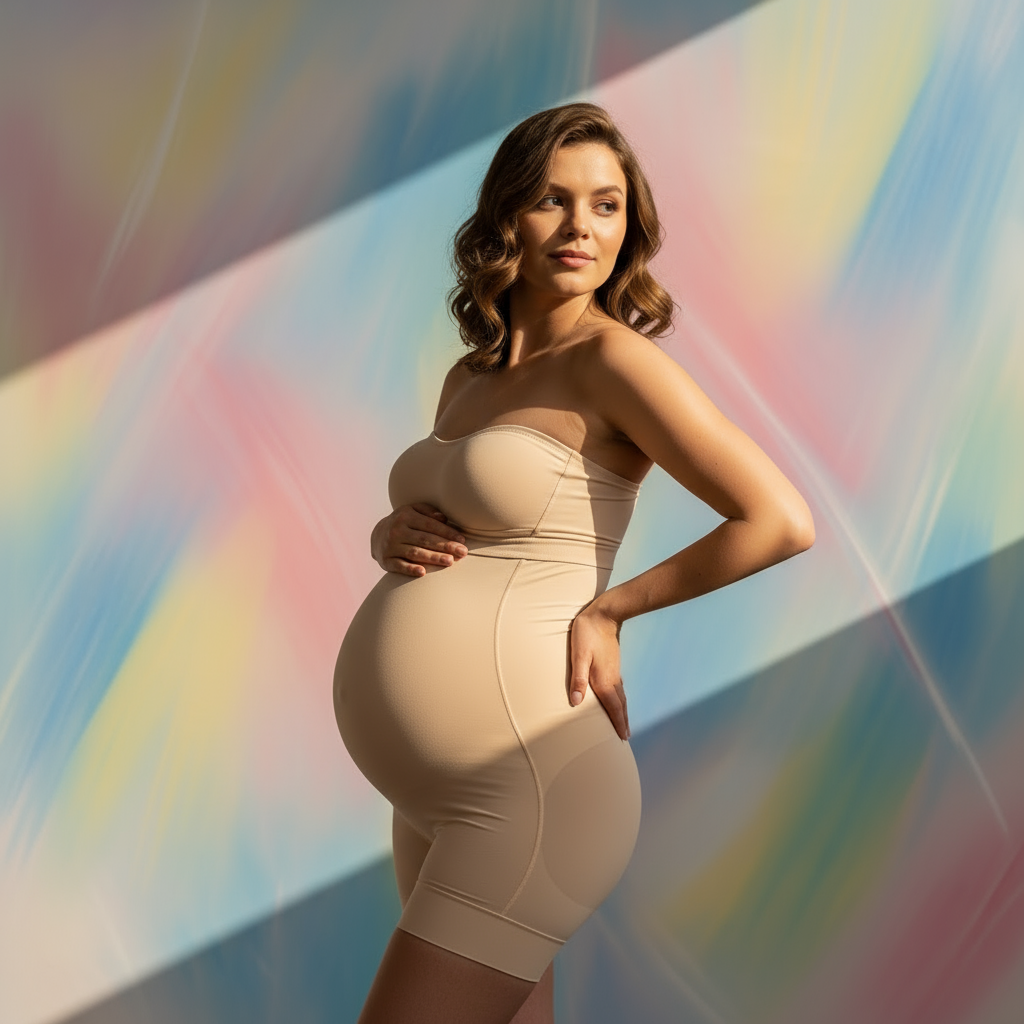 Nude Maternity Shapewear Bodysuit with Shorts - Gentle Pregnancy Support
