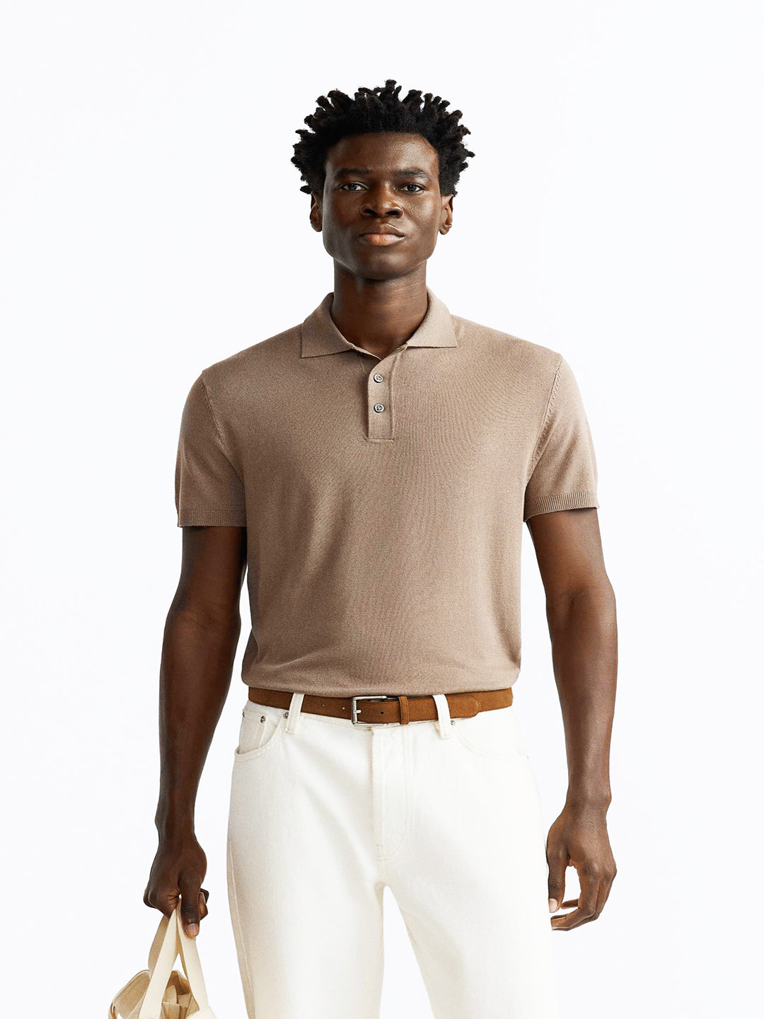 Cotton Polo T-Shirt - Men's Beige Short Sleeve Classic Fit