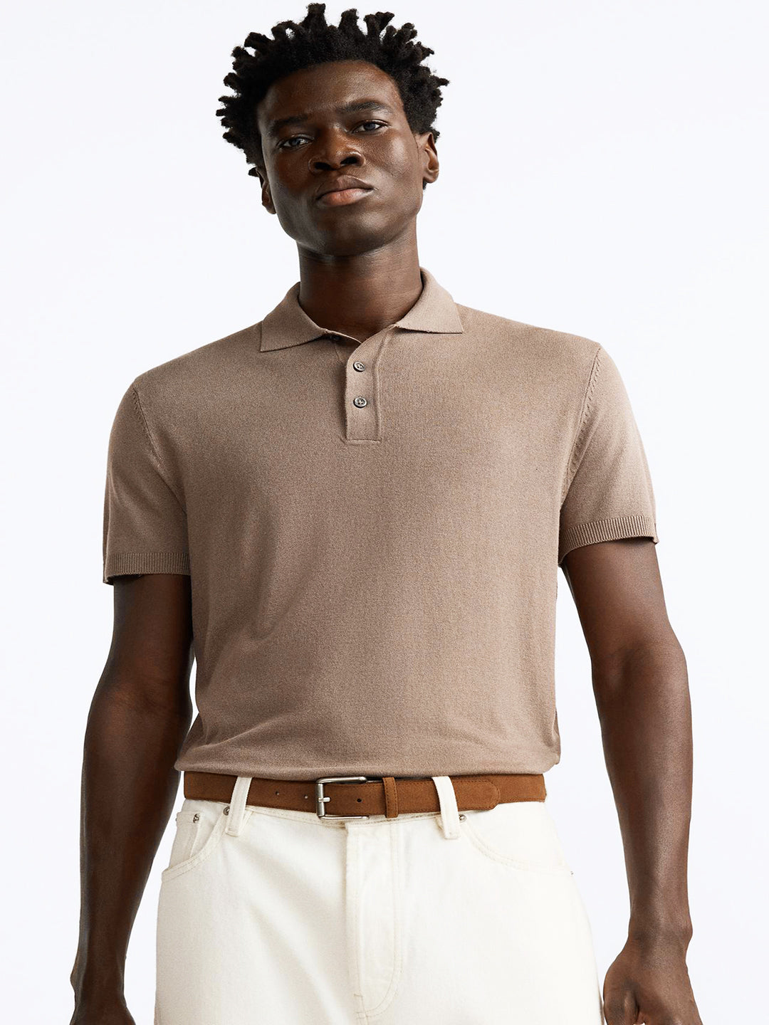 Cotton Polo T-Shirt - Men's Beige Short Sleeve Classic Fit