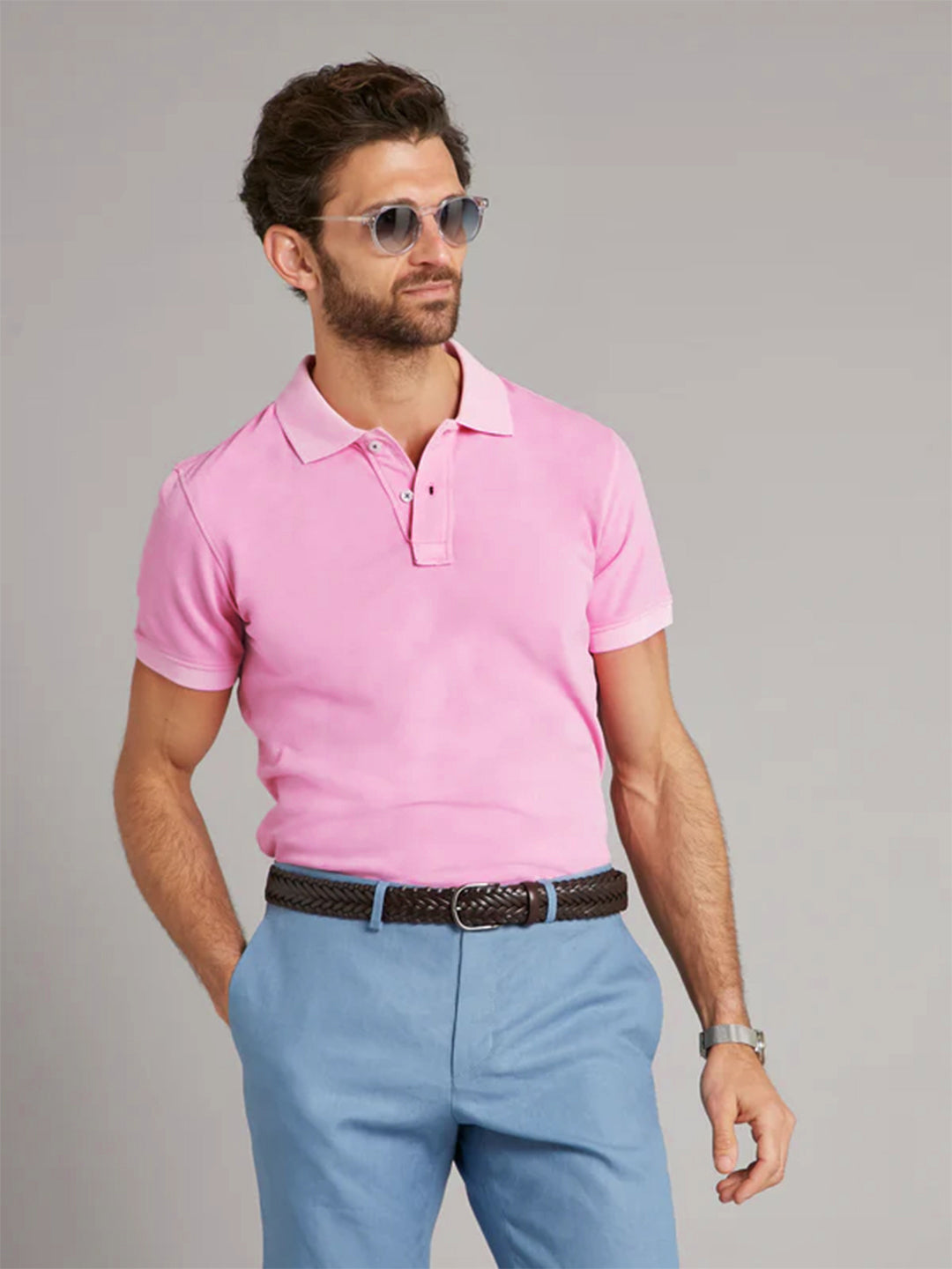 Cotton Polo T-Shirt - Men's Pink Short Sleeve Classic Fit