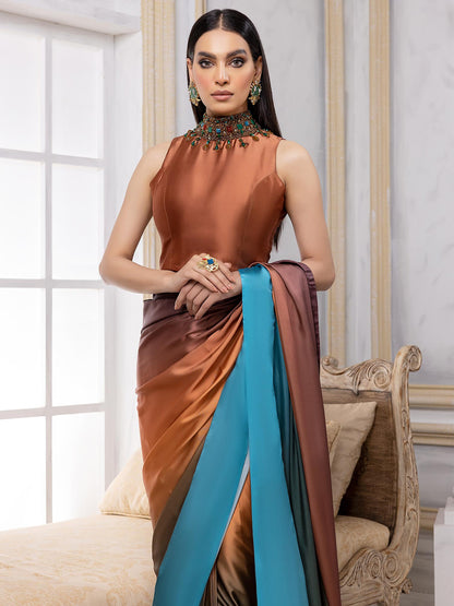 Elegant Gradient Satin Silk Saree - Multicolor Designer Drape