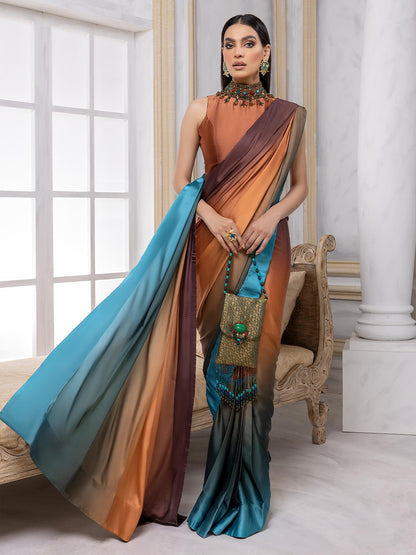 Elegant Gradient Satin Silk Saree - Multicolor Designer Drape