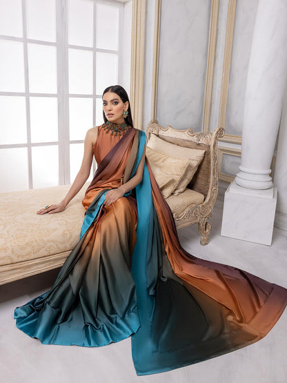 Elegant Gradient Satin Silk Saree - Multicolor Designer Drape