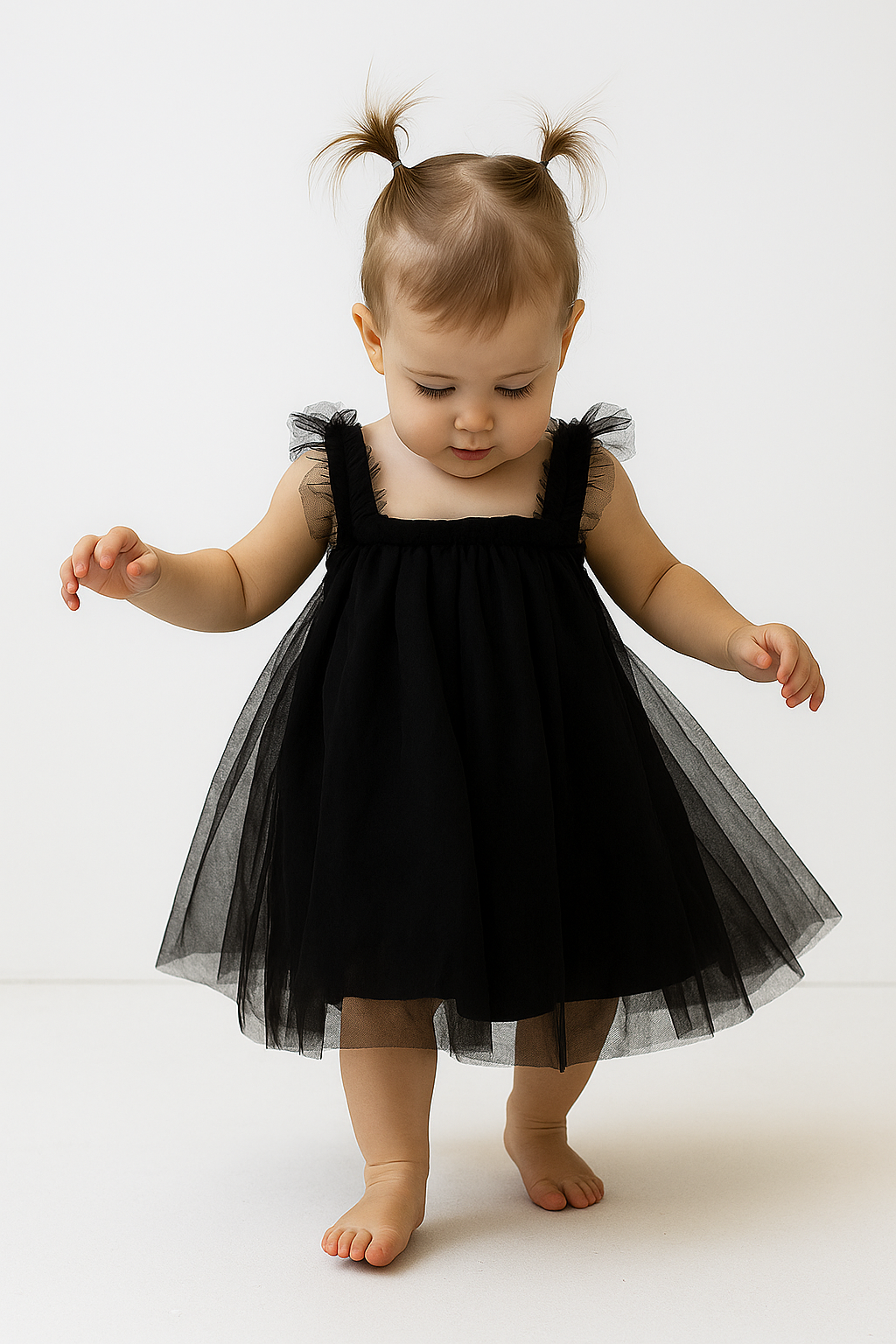 Adorable Black Net Tulle Baby Dress - Princess Party Frock