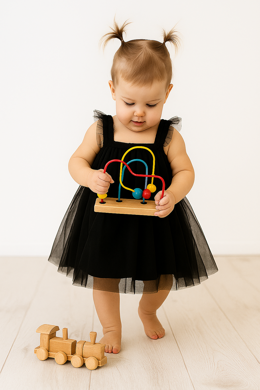 Adorable Black Net Tulle Baby Dress - Princess Party Frock