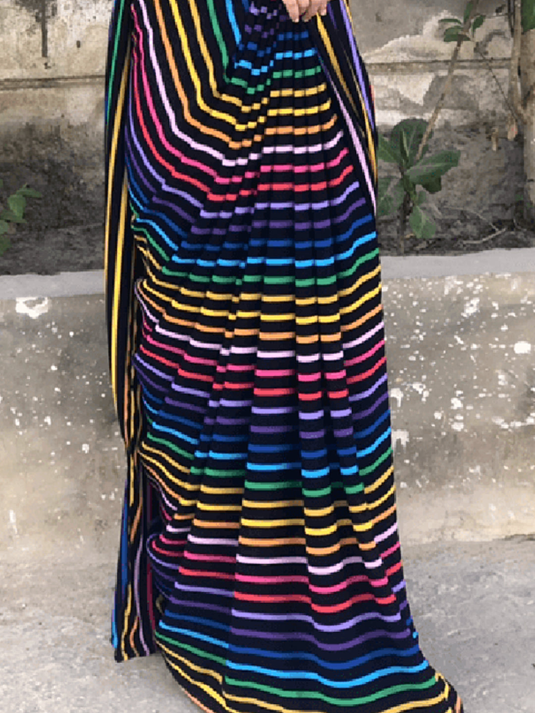 Multicolor Striped Saree on Black Base – Bold Silk Blend Partywear for Women