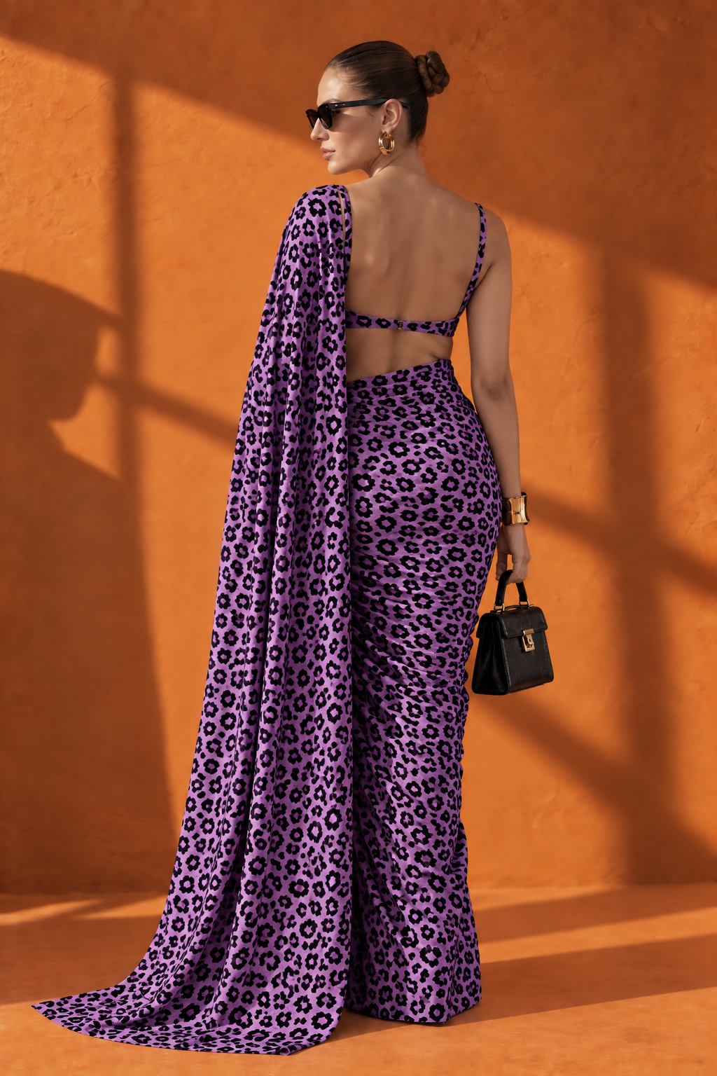 Purple Leopard Print Silk Blend Saree