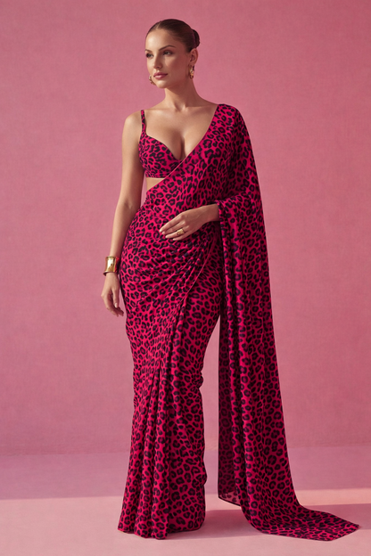 Valentine's Day Special Leopard Printed Silk Blend Saree