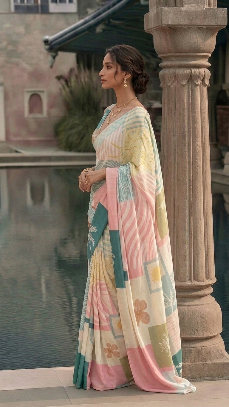 Coastal Print Silk Blend Saree