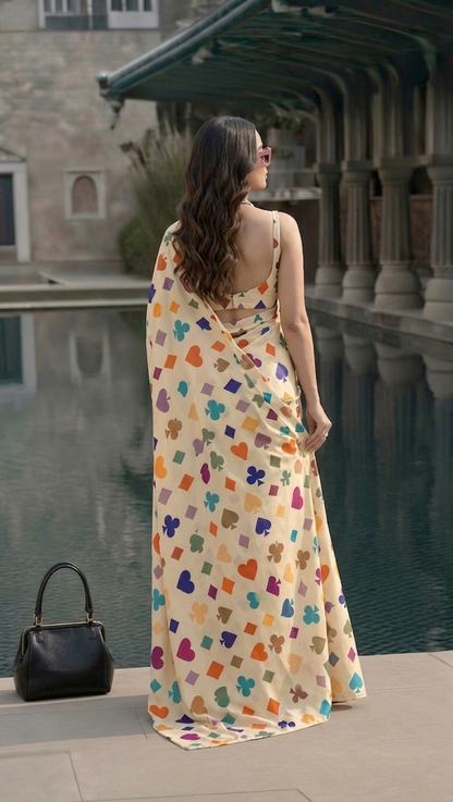 Trendy Poker Cards Print Saree | Modern Designer Saree for Women