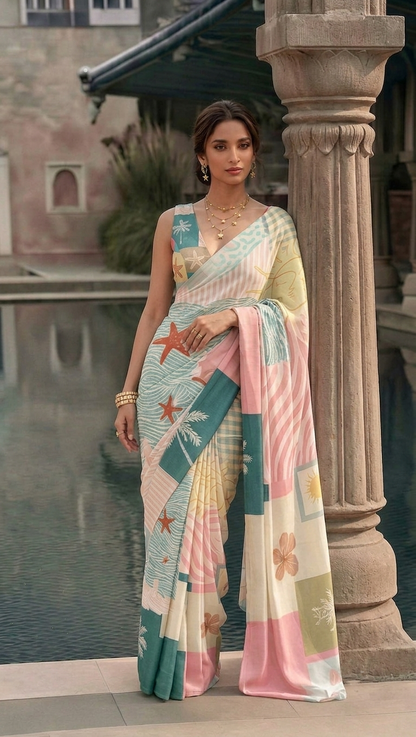 Coastal Print Silk Blend Saree