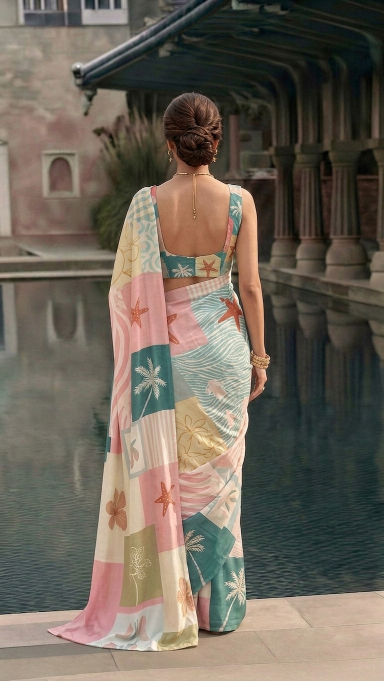 Coastal Print Silk Blend Saree