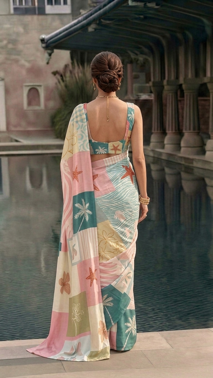 Coastal Print Silk Blend Saree