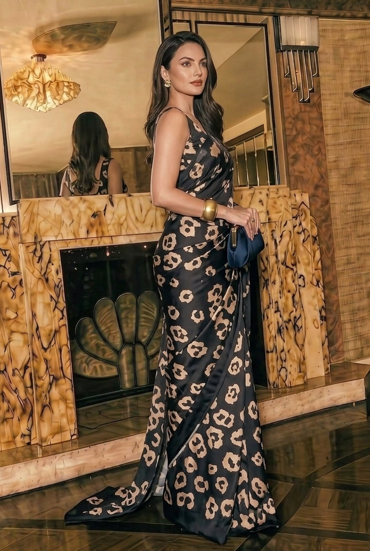 Midnight Leopard Print Silk Blend Saree