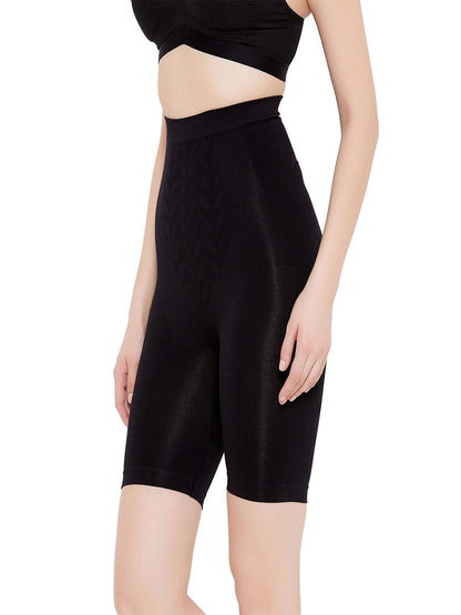 Black Tummy & Thigh Shaper Shorts - High-Waist Spandex Body Contouring