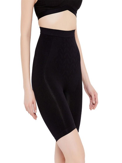 Black Tummy & Thigh Shaper Shorts - High-Waist Spandex Body Contouring