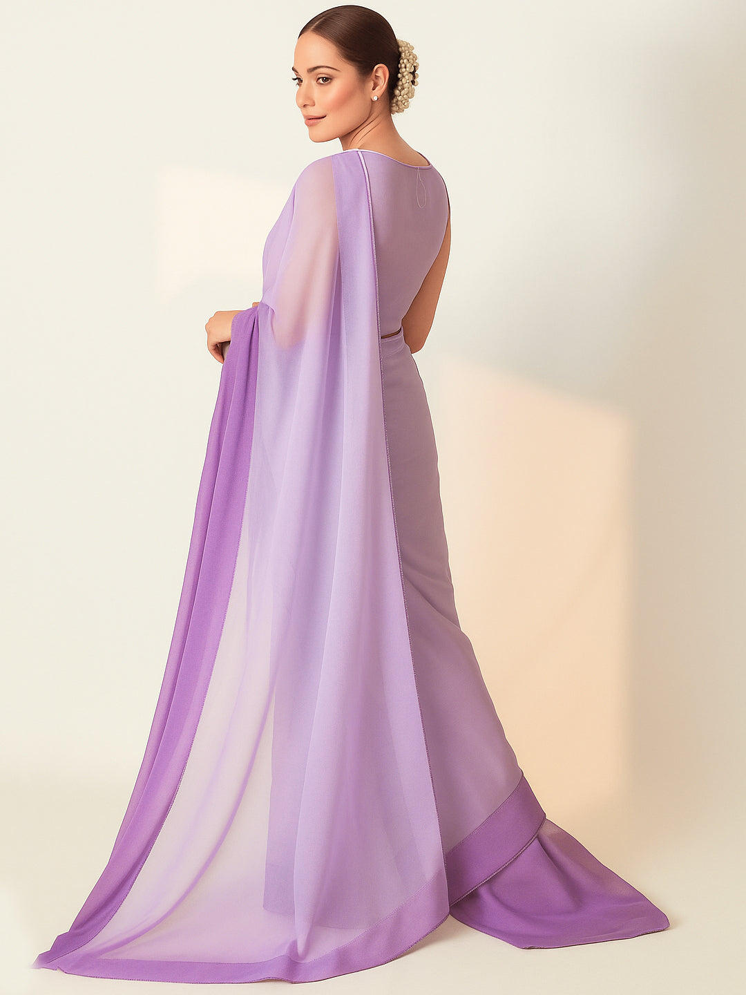 Elegant Lavender & Purple Ombre Silk Blend Saree – Ravelia Lux Exclusive