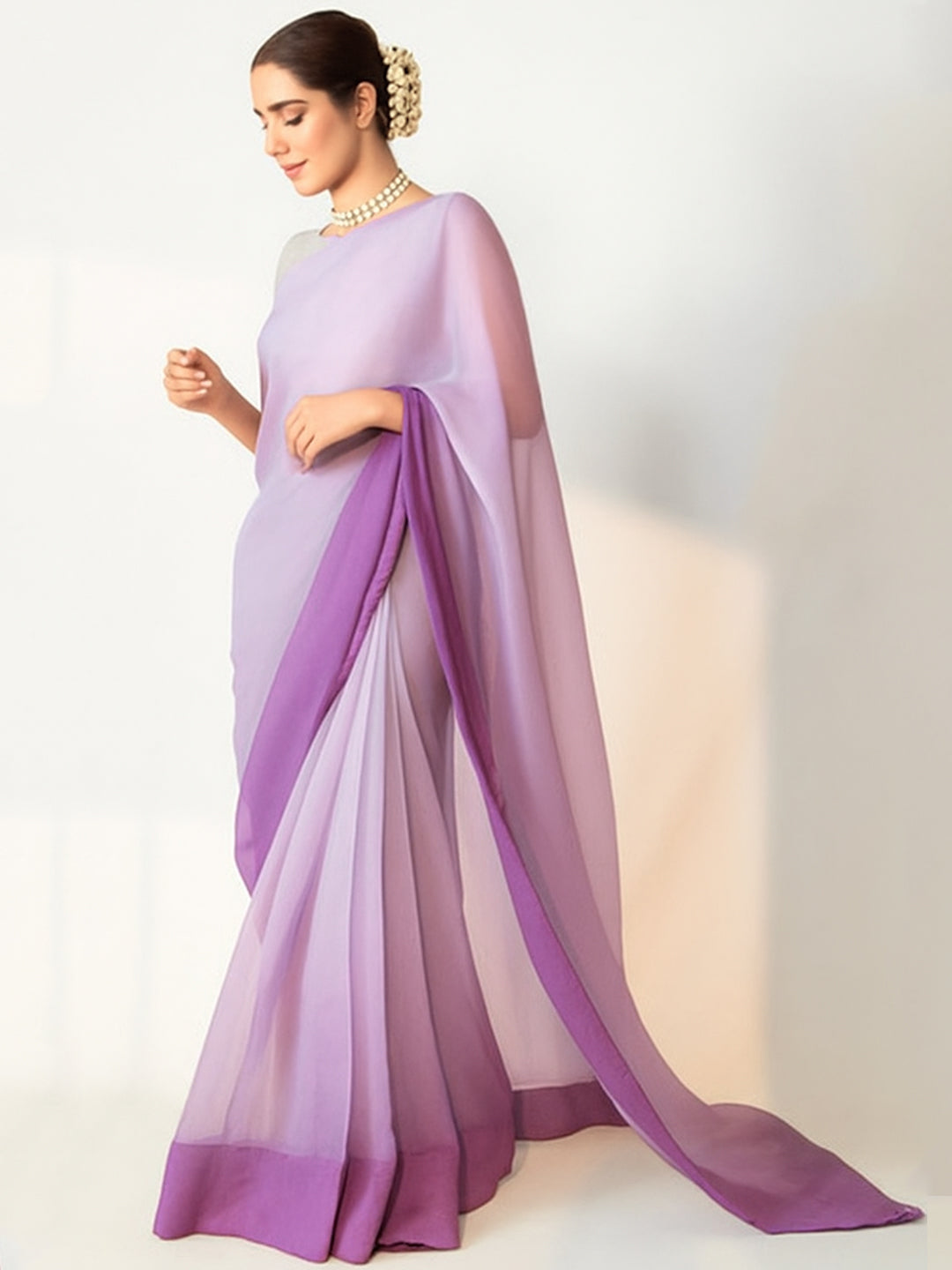 Elegant Lavender & Purple Ombre Silk Blend Saree – Ravelia Lux Exclusive