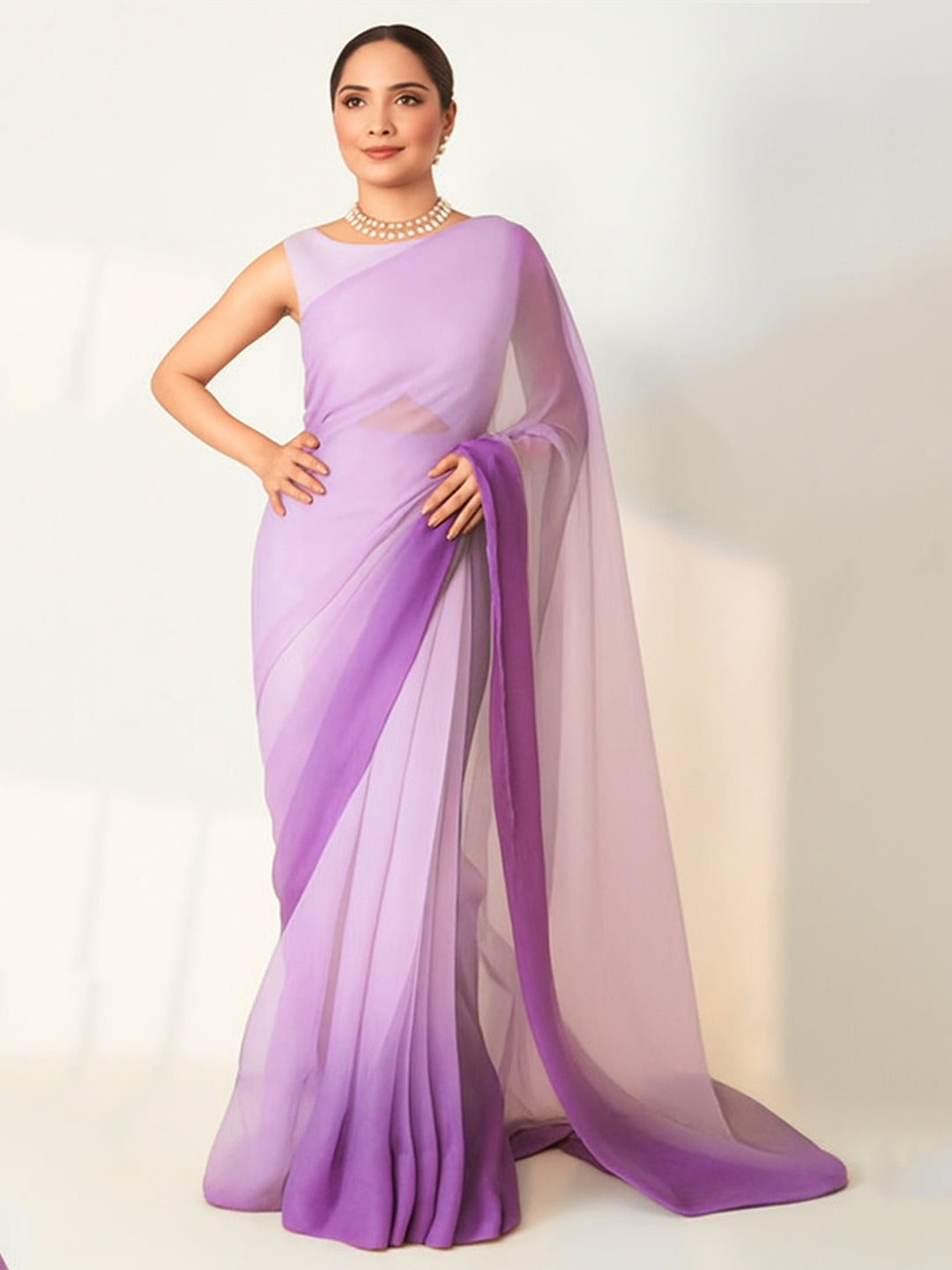Elegant Lavender & Purple Ombre Silk Blend Saree – Ravelia Lux Exclusive