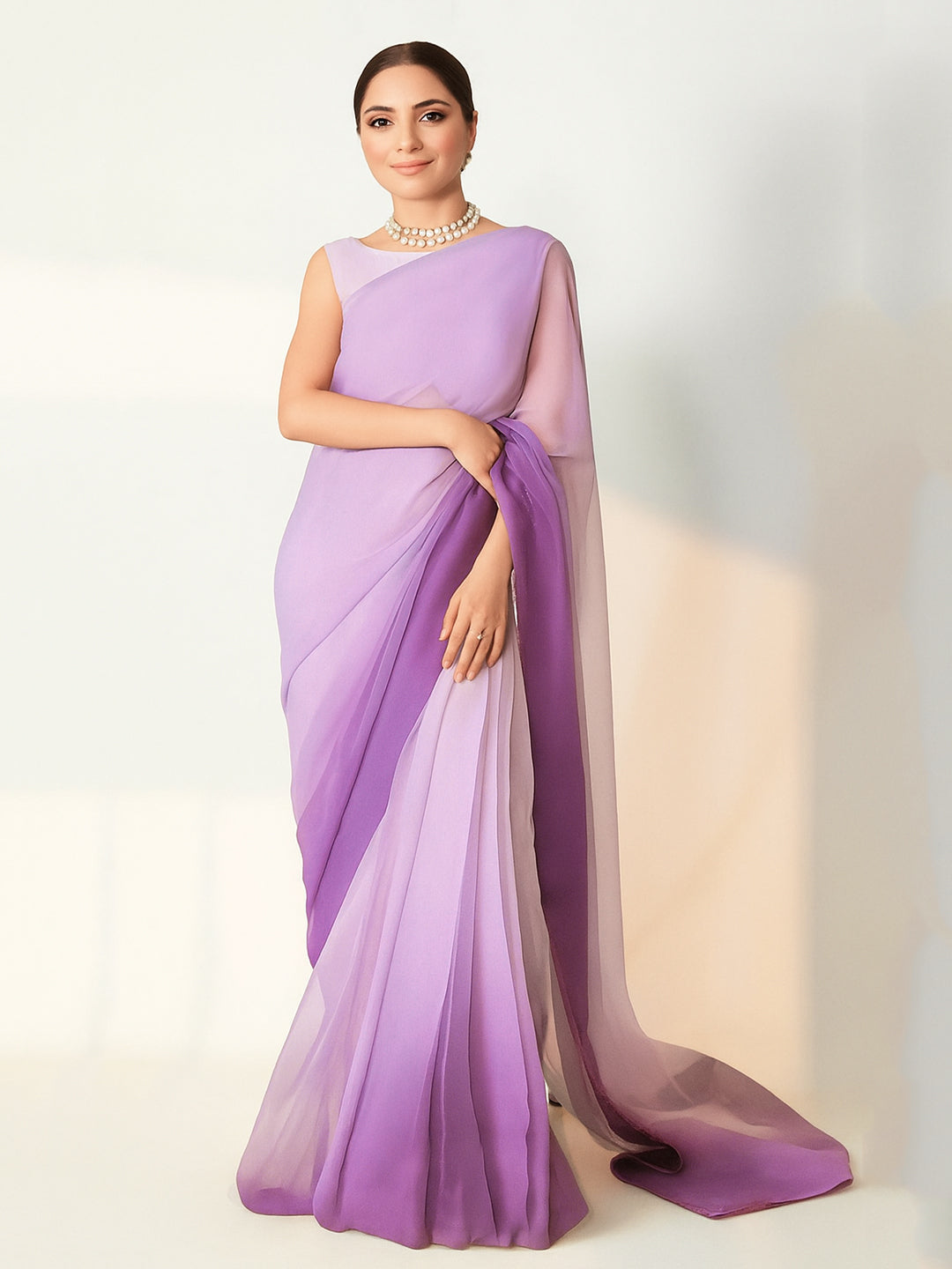 Elegant Lavender & Purple Ombre Silk Blend Saree – Ravelia Lux Exclusive
