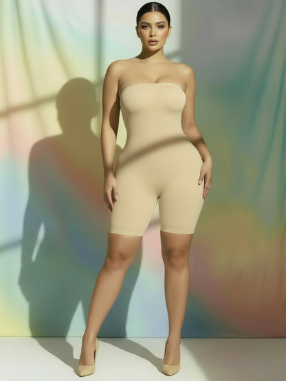 Nude Strapless Shapewear Bodysuit with Mid-Thigh Shorts - Premium Body Sculpting