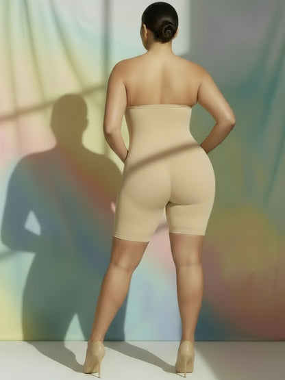 Nude Strapless Shapewear Bodysuit with Mid-Thigh Shorts - Premium Body Sculpting