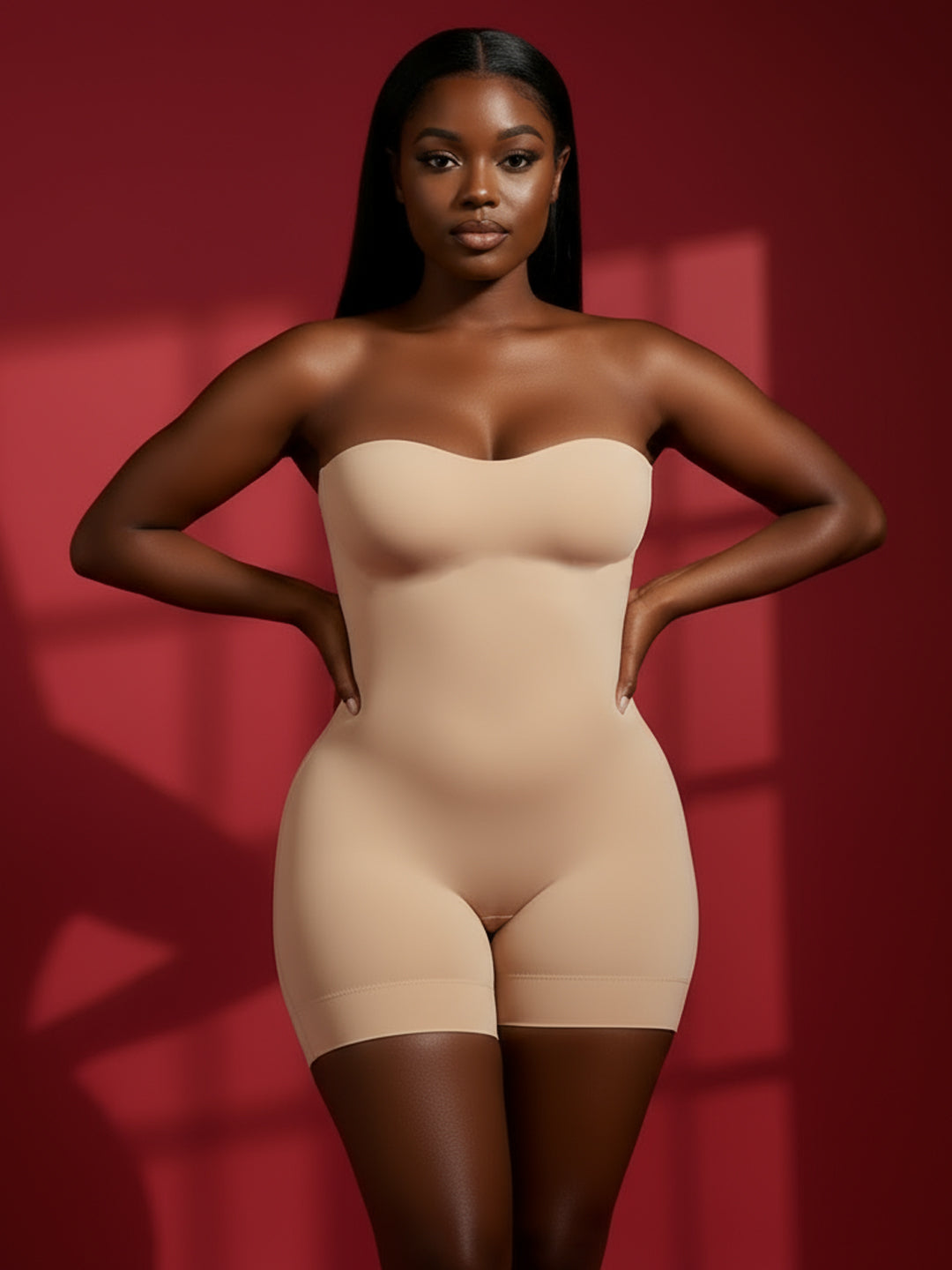 Nude Strapless Shapewear Bodysuit with Shorts - Full Body Sculpting