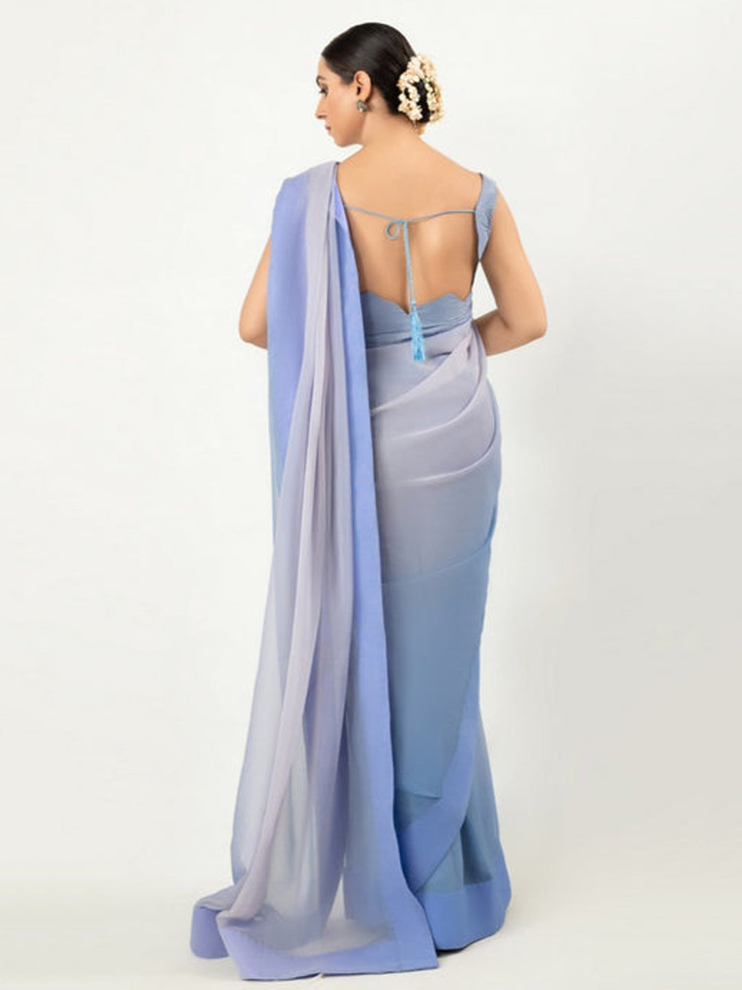 Blue Gradient Ombre Saree – Elegant Party Wear with Flowing Drape