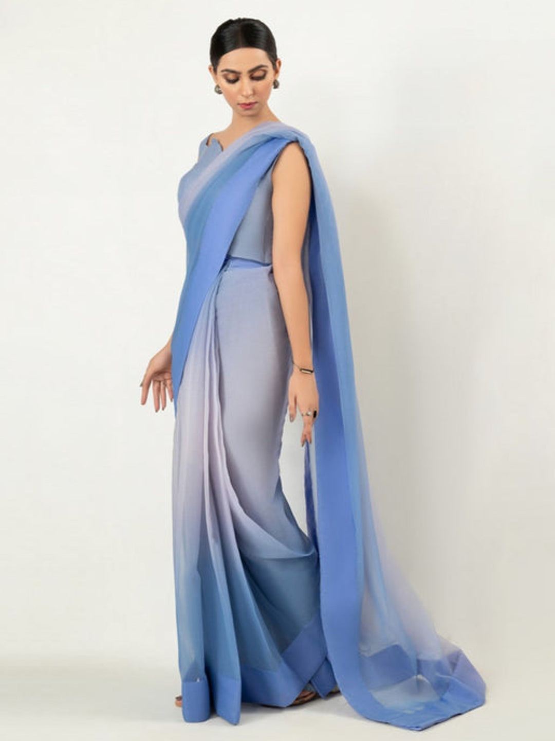 Blue Gradient Ombre Saree – Elegant Party Wear with Flowing Drape