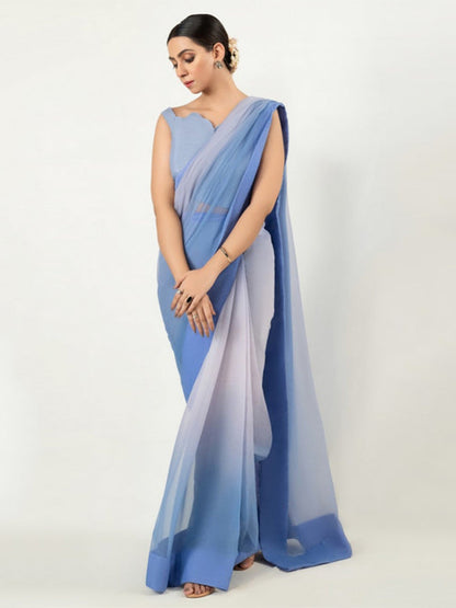 Blue Gradient Ombre Saree – Elegant Party Wear with Flowing Drape
